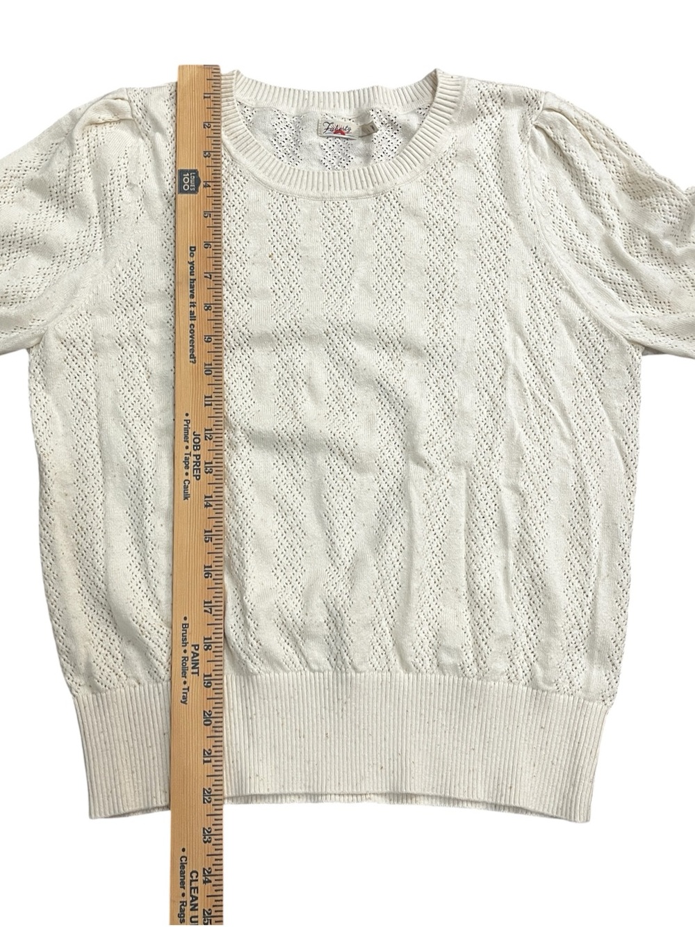 Faherty Lola Pointelle Sweater Women’s L Egret Off White Cotton Pleated Shoulder - Picture 7 of 9